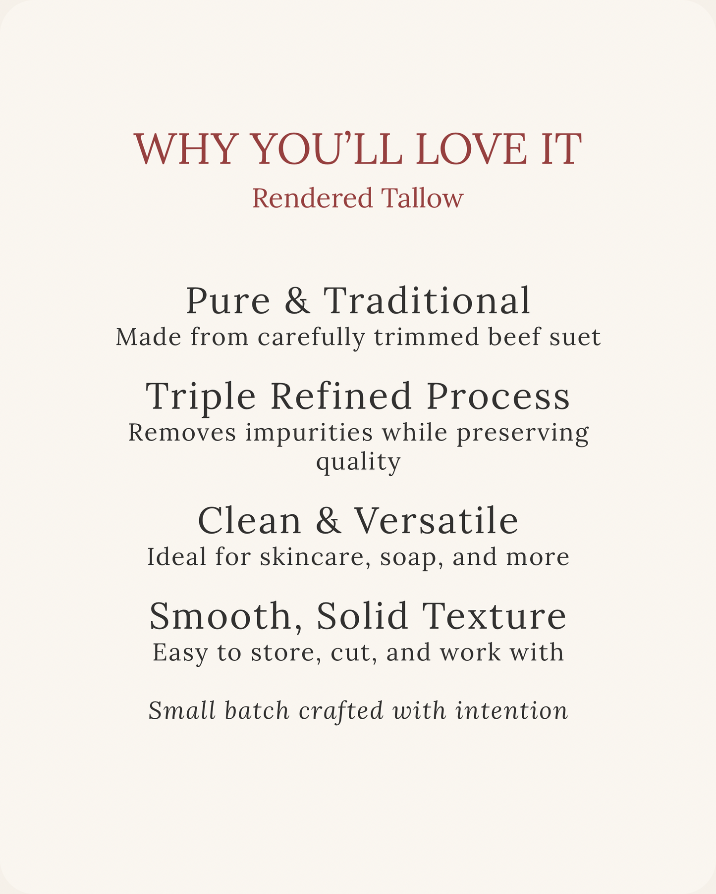 100% Beef Tallow – Rendered Suet Brick (For Skincare & Soap)