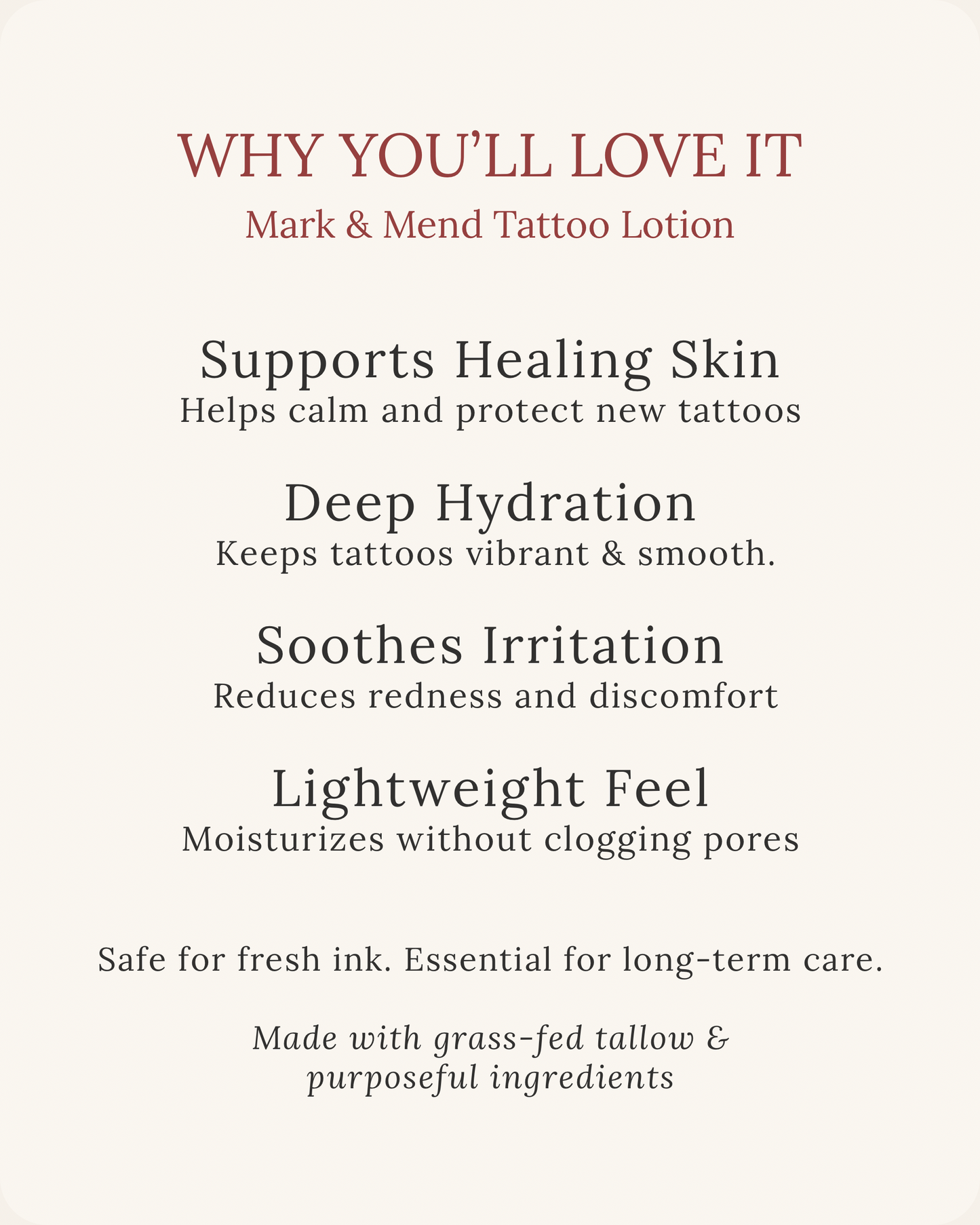 Tallow Tattoo Aftercare Lotion – Natural Healing Balm for Tattoos – Unscented Sensitive Skin Moisturizer