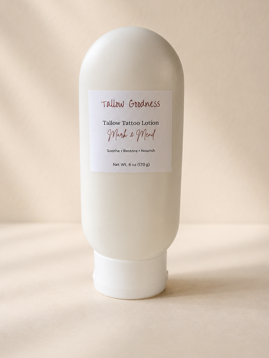 Tallow Tattoo Aftercare Lotion – Natural Healing Balm for Tattoos – Unscented Sensitive Skin Moisturizer