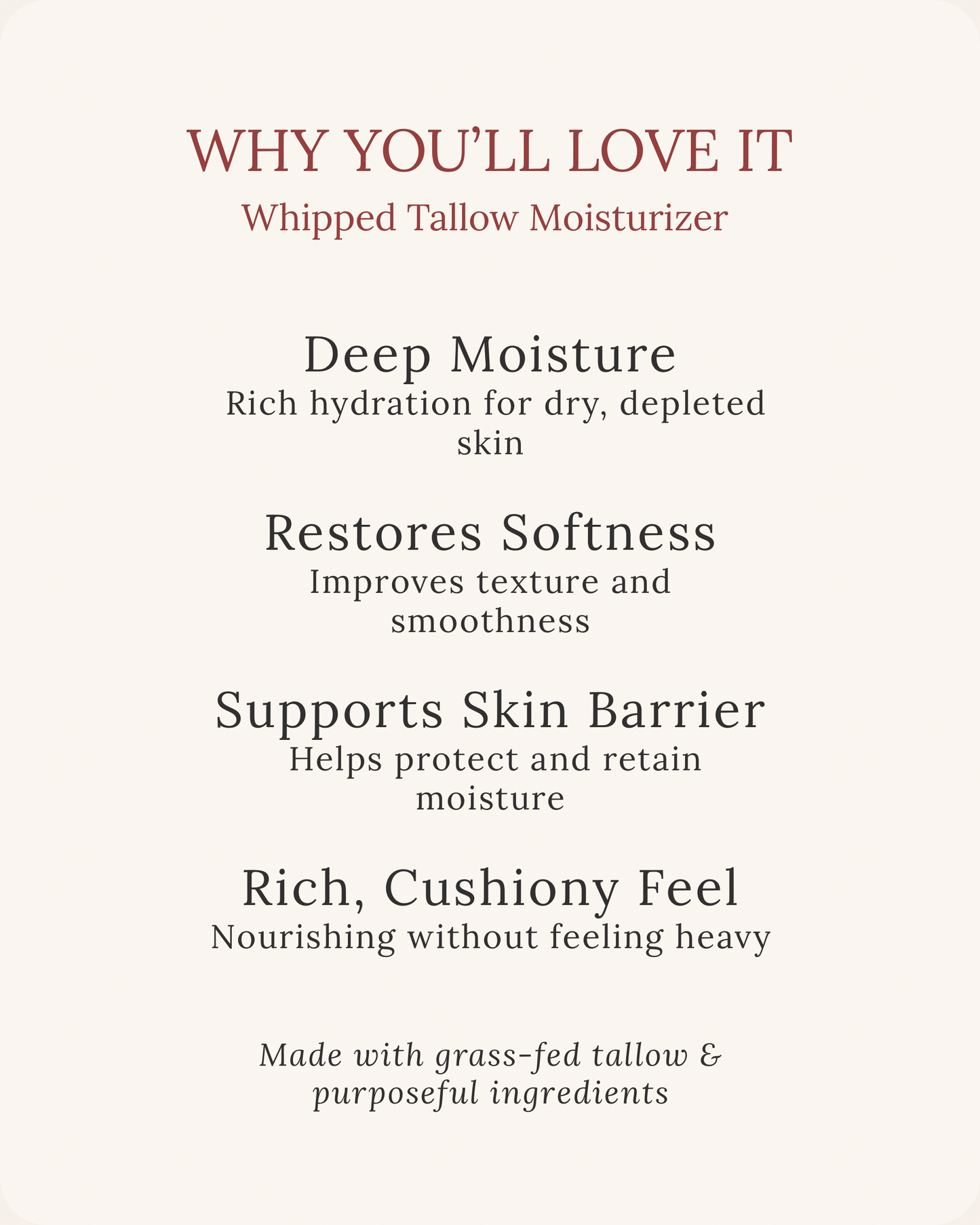 Grass-Fed Tallow Moisturizer for Dry Skin – Whipped Beef Tallow Face & Body Cream – Natural Skincare